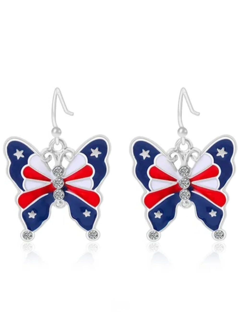 Patriotic Butterfly Dangle Earrings - Red White Blue‎ NWOT